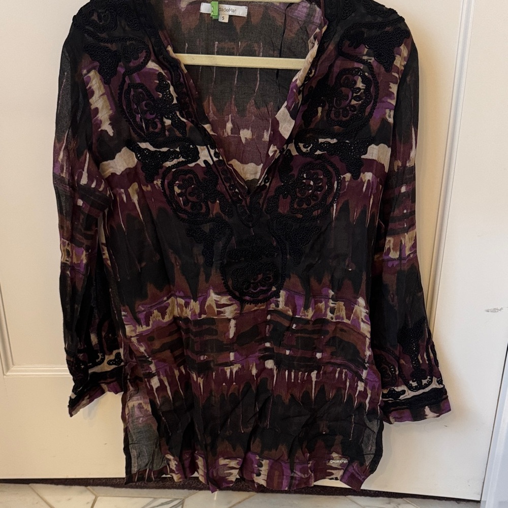 OndadeMar Black and Purple Sheer cover up